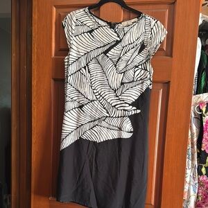 LOFT Black and White Asymmetrical Sheath Dress